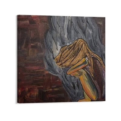 Thinking Alone, Dark Vintage, Squatting Woman, Abstract Oil Painting, Aesthetic Art Poster Canvas Wa Canvas Painting Wall Art Poster for Bedroom Living Room Decor 12x12inch(30x30cm) Frame-style