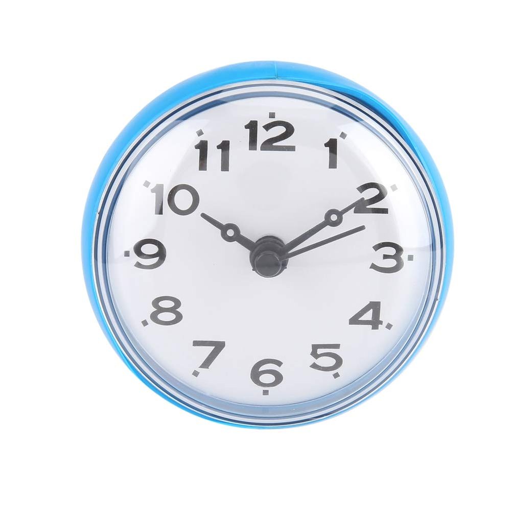 Round Wall Clock, Waterproof Wall Window Mirror Bathtub Shower Clock Bathroom Accessories Gifts for Kids and Friends (Red)(Blue)