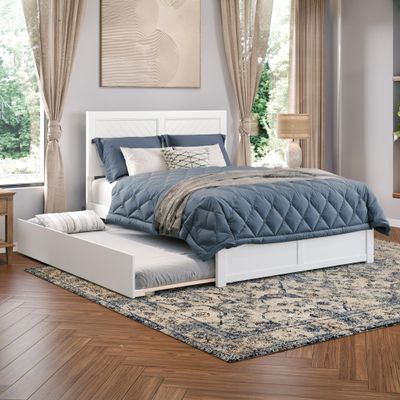 AFI Canyon Queen Farmhouse Solid Wood Platform Bed with Footboard & Twin XL Trundle, White