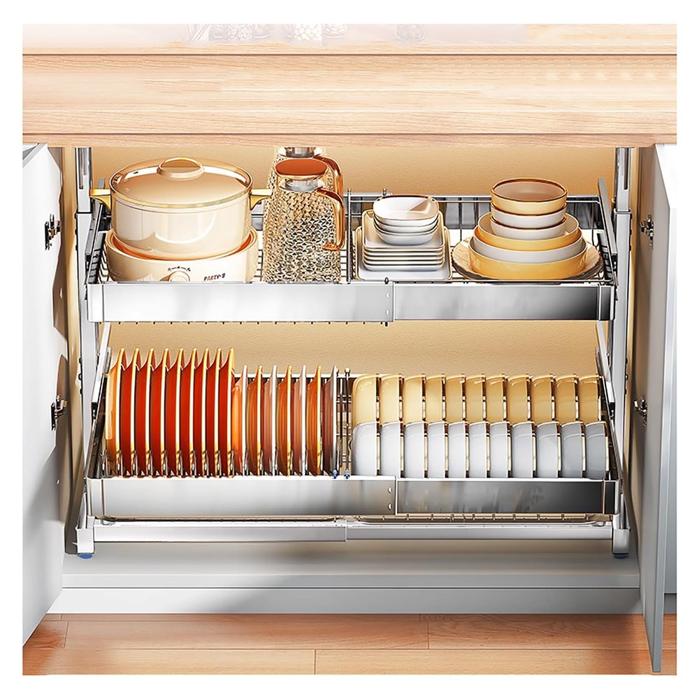 Atkits Adjustable Shelf Organizer Rack Under Sink Kitchen Organizer Pull Out Metal Under Sink Organizers and Storage Pull Out Drawers