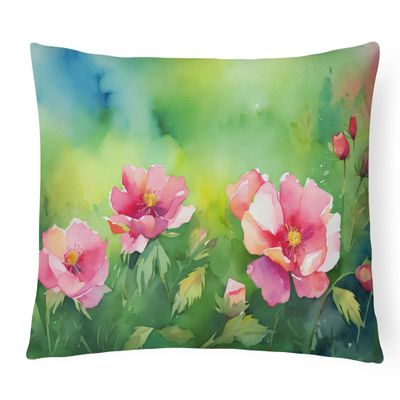 Caroline's Treasures DAC1651PW1216 Iowa Wild Prairie Roses in Watercolor Fabric Decorative Pillow 100% Machine Washable Pillow, Indoor or Outdoor Decorative Throw Pillow for Couch, Bed or Patio