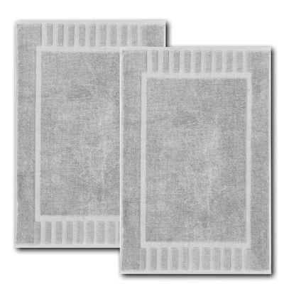 White Classic Luxury Bath Mat Floor Towel Set - Absorbent Cotton Hotel Spa Shower/Bathtub Mats [Not a Bathroom Rug] 22"x34" | 2 Pack | Dolphin Grey