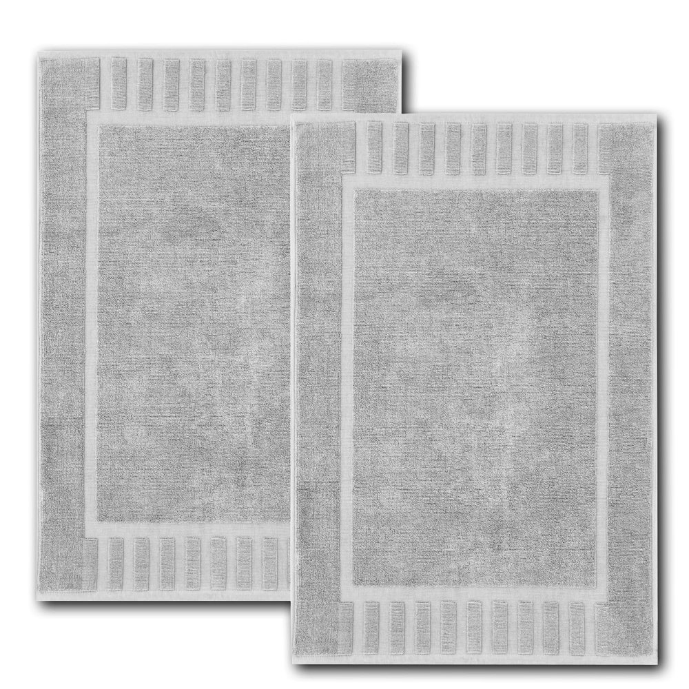 White Classic Luxury Bath Mat Floor Towel Set - Absorbent Cotton Hotel Spa Shower/Bathtub Mats [Not a Bathroom Rug] 22"x34" | 2 Pack | Dolphin Grey