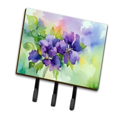Caroline's Treasures New Jersey Violet in Watercolor Leash or Key Holder Wall Hooks, Key Hooks Holder, Coat Rack Wall Mount, Coat Hooks, Hooks for Hanging Keys, Towels, Aprons, Leashes