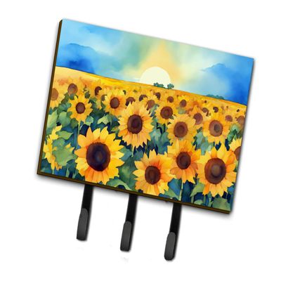 Caroline's Treasures Kansas Sunflowers in Watercolor Leash or Key Holder Wall Hooks, Key Hooks Holder, Coat Rack Wall Mount, Coat Hooks, Hooks for Hanging Keys, Towels, Aprons, Leashes