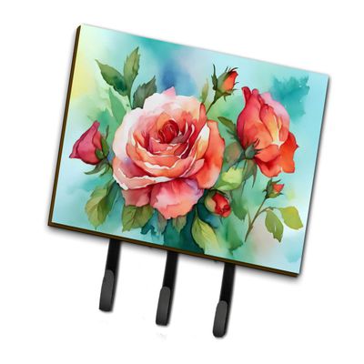Caroline's Treasures Oklahoma Roses in Watercolor Leash or Key Holder Wall Hooks, Key Hooks Holder, Coat Rack Wall Mount, Coat Hooks, Hooks for Hanging Keys, Towels, Aprons, Leashes