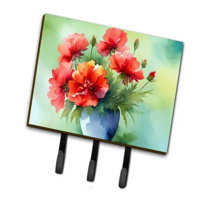 Caroline's Treasures State Watercolor Flowers Leash or Key Holder, Triple Hook, Ohio Scarlet Carnations 1699