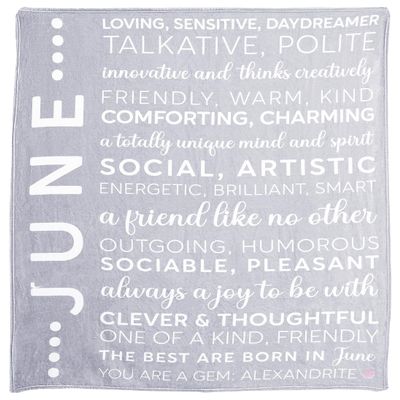 Pavilion Gift Company - June - Birth Month Royal Plush Blanket, Birthday Throw, Birthday Blanket, Pink Embroidered Heart, 1 Count, 50 x 60-inch, Gray