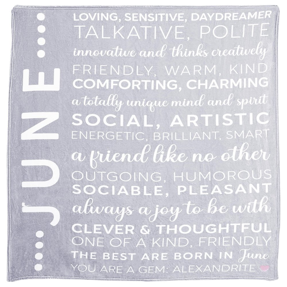 Pavilion Gift Company - June - Birth Month Royal Plush Blanket, Birthday Throw, Birthday Blanket, Pink Embroidered Heart, 1 Count, 50 x 60-inch, Gray