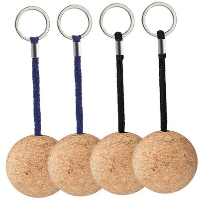 CALLARON 4pcs Wooden Ball Key Ring Floating Wooden Ball Keychain Floating Chain chain Cork Ring Floatable Cork Fishing Round