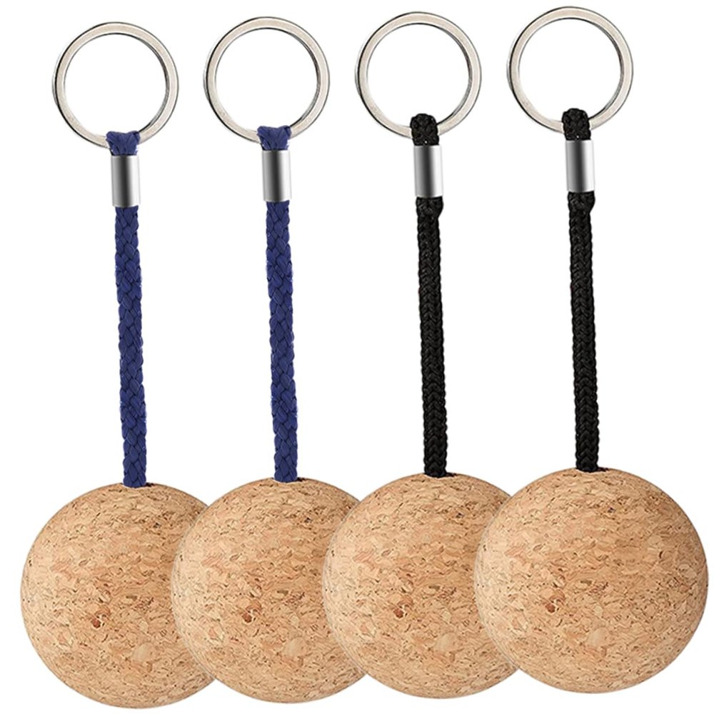 CALLARON 4pcs Wooden Ball Key Ring Floating Wooden Ball Keychain Floating Chain chain Cork Ring Floatable Cork Fishing Round
