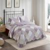 Brilliant Sunshine Lilac and Beige Rose Patchwork, 3-Piece Quilt Set with 2 Shams, Reversible Bedspread, Soft Lightweight Coverlet, All-Season, Full/Queen, Lilac view 1