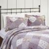 Brilliant Sunshine Lilac and Beige Rose Patchwork, 3-Piece Quilt Set with 2 Shams, Reversible Bedspread, Soft Lightweight Coverlet, All-Season, Full/Queen, Lilac view 3