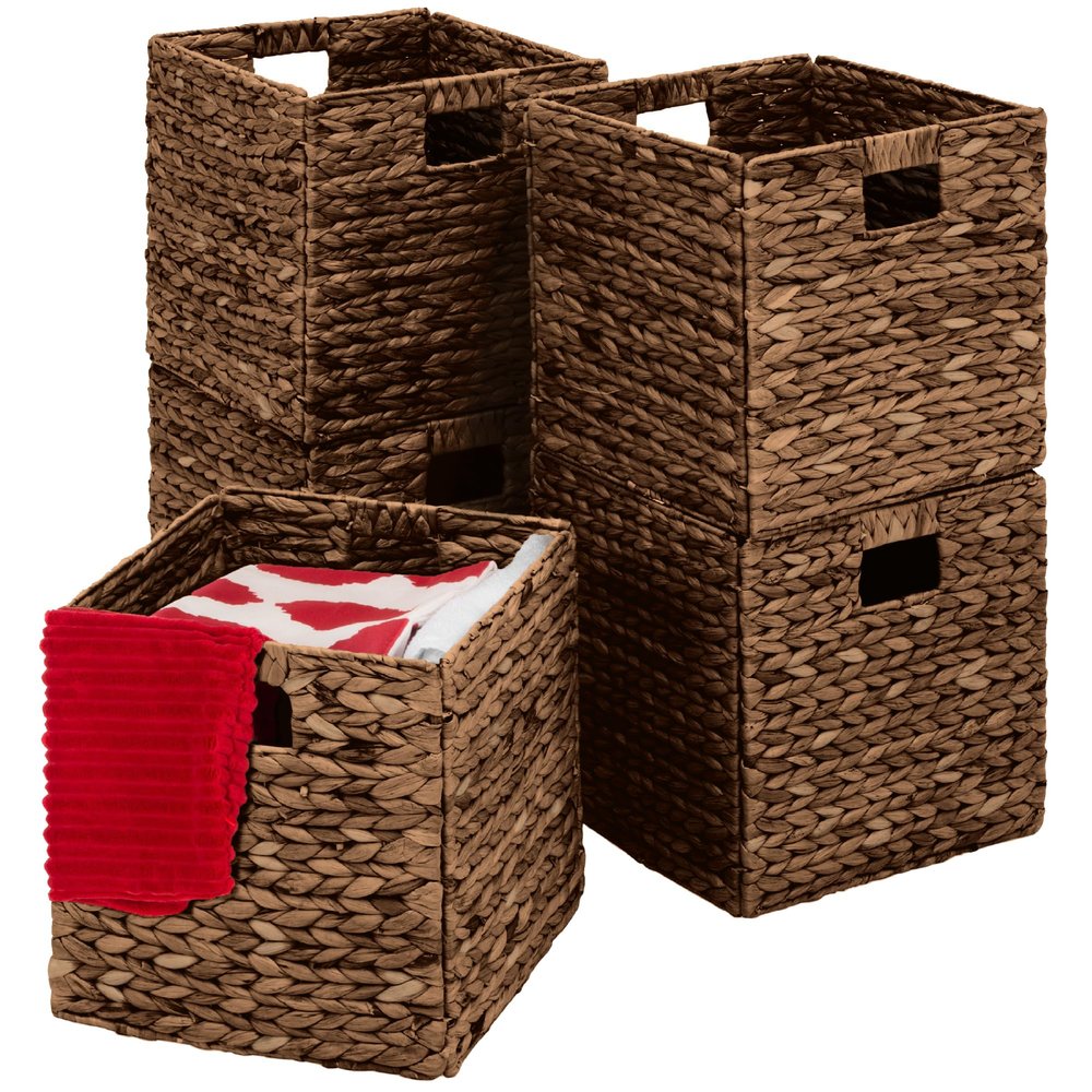Best Choice Products 13x13in Pack of 5 Cube Storage Baskets, Water Hyacinth Multipurpose Collapsible Organizers, Handwoven Laundry Totes for Laundry, Living Room, Kids Room & Nursery - Brown