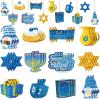 Qunclay 36 Pcs Hanukkah Ornaments Chanukah Wooden Hanging Ornament Star of David Menorah Gnome Happy Hanukkah Wood Pendant Blue Yellow Jewish Home Decorations for Christmas Tree Party Decor view 1