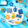 Qunclay 36 Pcs Hanukkah Ornaments Chanukah Wooden Hanging Ornament Star of David Menorah Gnome Happy Hanukkah Wood Pendant Blue Yellow Jewish Home Decorations for Christmas Tree Party Decor view 4