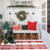 Christmas Door Mat Outdoor 4' x 6' Red and White Plaid Rug Christmas Decor Rug Cotton Hand-Woven Layered Door Mats Washable Carpet for Front Porch, Kitchen, Farmhouse, Entryway view 2