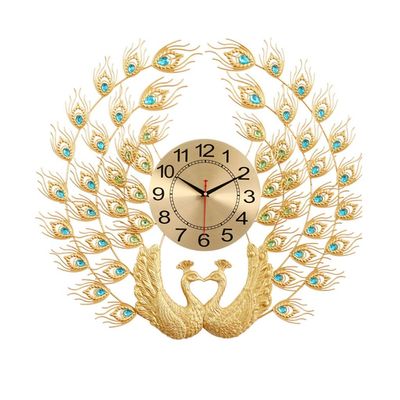 BinOxy Living Room Wall Clock Peacock Clock Living Room Modern Wall Clock Clock Creative Big Wall Clock Fashion Living Room Decoration Wall Clock Gold Wall Clocks (Color : Brass)