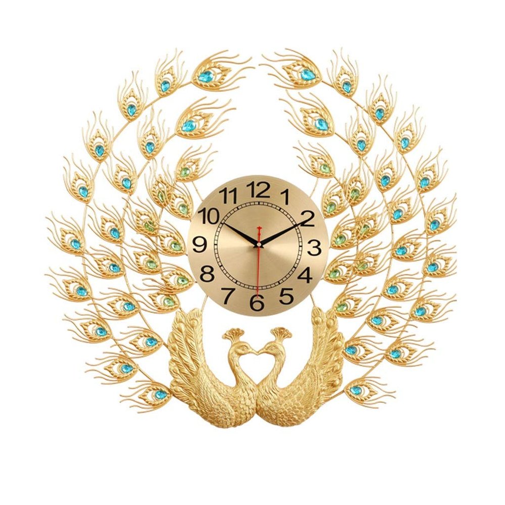 BinOxy Living Room Wall Clock Peacock Clock Living Room Modern Wall Clock Clock Creative Big Wall Clock Fashion Living Room Decoration Wall Clock Gold Wall Clocks (Color : Brass)