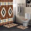 ARTSHOWING Bohemian 4 Pcs Bathroom Shower Curtain Sets, Shower Curtain Toilet Mat Lid Rug Curtain Sets, Shower Curtains with 12 Hooks, Southwest Tribal Retro Totem Texture view 2