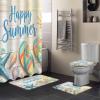 ARTSHOWING Happy Summer Shower Curtain Set with Non-Slip Rug Toilet Lid Cover Bath Mat, Waterproof Bath Curtain with Hooks 66"x72", Slippers Starfish Shells on Wooden Planks view 2