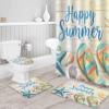 ARTSHOWING Happy Summer Shower Curtain Set with Non-Slip Rug Toilet Lid Cover Bath Mat, Waterproof Bath Curtain with Hooks 66"x72", Slippers Starfish Shells on Wooden Planks view 3