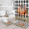 ARTSHOWING Welcome Thanksgiving 4 Pcs Bathroom Shower Curtain Sets, Shower Curtain Toilet Mat Lid Rug Curtain Sets, Shower Curtains with 12 Hooks, Orange Pumpkin Balck and White Plaid view 3
