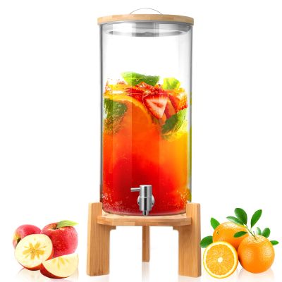 Maxcheck 2.9 Gallon Beverage Dispenser 11 L Glass Drink Dispenser with Wood Stand Spigot Lid Large Drink Container Lemonade Jar for Picnic Bar Restaurant Store