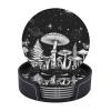 Black White Mushroom Drinking Coasters PU Leather Coaster With Holder Coasters For Coffee Table Kitchen Table Bar, Home & Office Gifts, 6pcs view 1