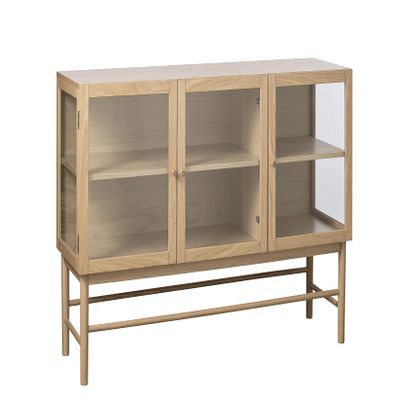 Modern 3-Door Glass Panel Sideboard - Natural Oak