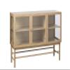 Modern 3-Door Glass Panel Sideboard - Natural Oak view 1