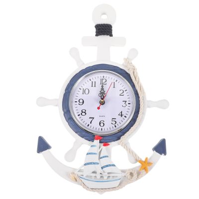 BESPORTBLE Nautical Decor Wall Clock: Anchor Clock Mediterranean Style Wall Clock Beach Sea Theme Nautical Wheel Decor for Bedroom Home Wall Decor