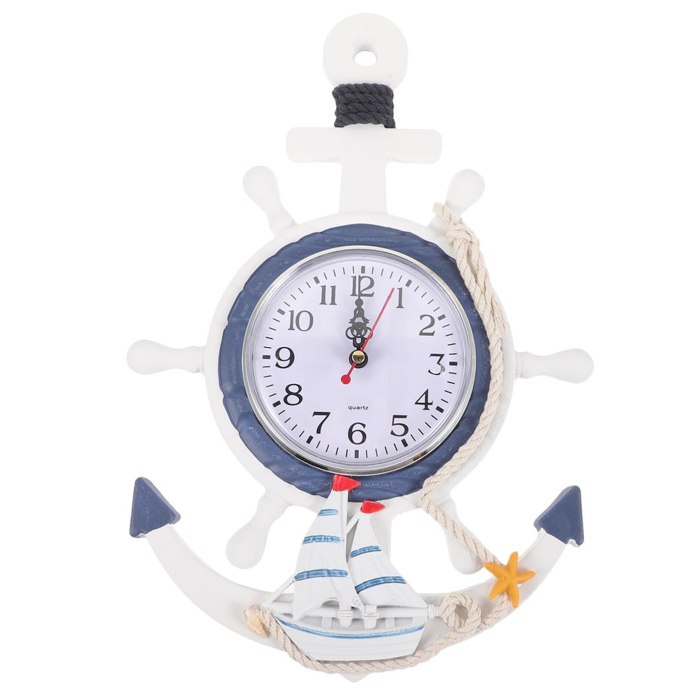 BESPORTBLE Nautical Decor Wall Clock: Anchor Clock Mediterranean Style Wall Clock Beach Sea Theme Nautical Wheel Decor for Bedroom Home Wall Decor