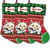 MALIHONG 3 Pack Personalized Merry Christmas Cat Stockings RaggaMuffin Cat Christmas Tree Hanging Stocking Green Buffalo Plaid Snowflake Xmas Holiday for Cat Lovers Gift 14.4 Inch view 1