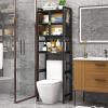 FZYUAN 2/3Tier Over The Toilet Storage Rack with Cabinet Door Multifunctional Bathroom Organizer Over Toilet Shelf Bathroom Tower Shelf Stable Freestanding Toilet Rack Storage Shelves,Black,3 Tier view 1
