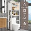 FZYUAN 2/3Tier Over The Toilet Storage Rack with Cabinet Door Multifunctional Bathroom Organizer Over Toilet Shelf Bathroom Tower Shelf Stable Freestanding Toilet Rack Storage Shelves,Black,3 Tier view 3