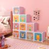 Costzon Kids Closet, Cartoon DIY Modular Dresser Storage Organizer with 12 Cubes & 2 Clothes Hanging Rack, Portable Armoire for Baby Toddlers, Kids Wardrobe for Bedroom Nursery (Pink) view 2