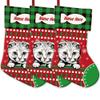 MALIHONG 3 Pack Personalized Merry Christmas Cat Stockings White and Grey Scotish Fold Cat Christmas Tree Hanging Stocking Green Buffalo Plaid Snowflake Xmas Holiday for Cat Lovers Gift 14.4 Inch view 1