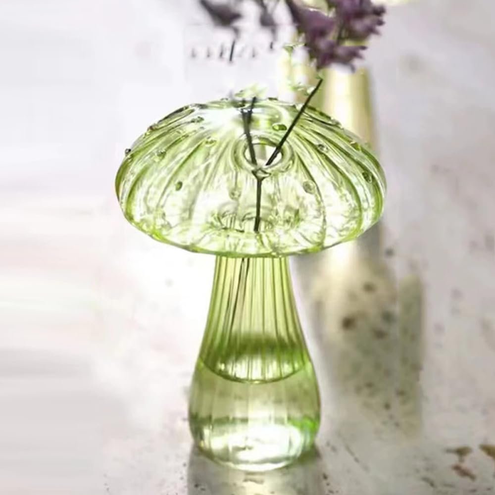 AISEER Glass Mushroom Vase Multi Color Flowers Hydroponic Flower Holder Mushroom Vase Mushroom Shaped Bud Glass Vase Colored Transparent Hydroponic Plant Vase Green Plants are Not Included