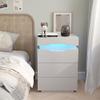 YESHOMY Nightstand with LED Light and Charging Station, Endtable with 3 Drawers, Bedside Table with Large Capacity, for Bedroom, 27.5" Height, White view 2