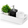 ALELION White Bathroom Basket - Wooden Toilet Tank Paper Basket with Handle for Organizing - Back of Toilet Storage Organizer for Bathroom Tank Topper Counter - White Bathroom Decor Box view 1