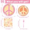 96 Pcs Groovy Birthday Party Supplies for 24 Guests Hippie Peace Sign Tableware Plates Napkins 60's 70's Two Groovy Retro Dinnerware Table Decorations Hippie Party Favor for Birthday Baby Shower Decor view 2