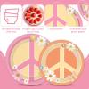 96 Pcs Groovy Birthday Party Supplies for 24 Guests Hippie Peace Sign Tableware Plates Napkins 60's 70's Two Groovy Retro Dinnerware Table Decorations Hippie Party Favor for Birthday Baby Shower Decor view 3