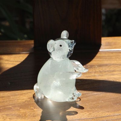 DECRZPB Handmade Glass White Rat Figurine Blown Crystal Glass Glaze Paperweights Gift for Christmas Home Decor Table Ornament
