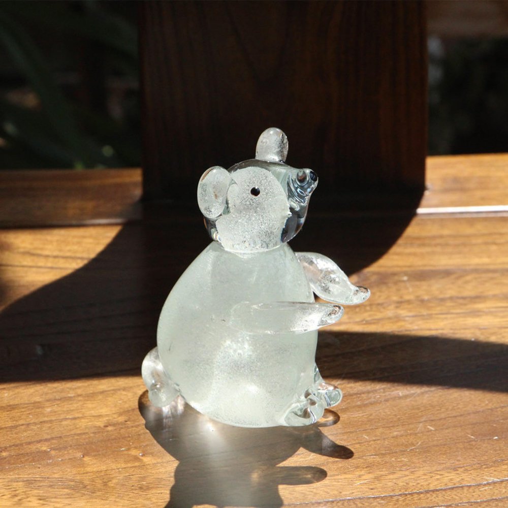 DECRZPB Handmade Glass White Rat Figurine Blown Crystal Glass Glaze Paperweights Gift for Christmas Home Decor Table Ornament