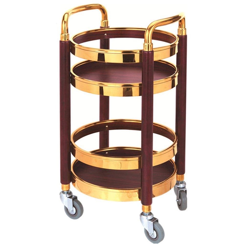 Utility Cart Organizer Service Cart 2-Tier Metal Serving Wine Cart/Kitchen Tool Cart Trolley/Gold Living Room Storage Shelf/Tea Coffee Drink Home Bar Hotel Restaurant Cart ( Color : Walnut Color )