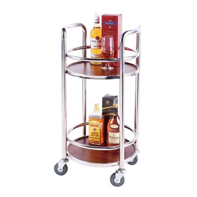 BABYCE Utility Cart Organizer Service Cart Double Stainless Steel Hotel Special Trolley/Solid Wood Panel Drinks Cart/Four-Wheel Rolling Storage Service Trolley/ 40X40X86CM (Size : Silver)
