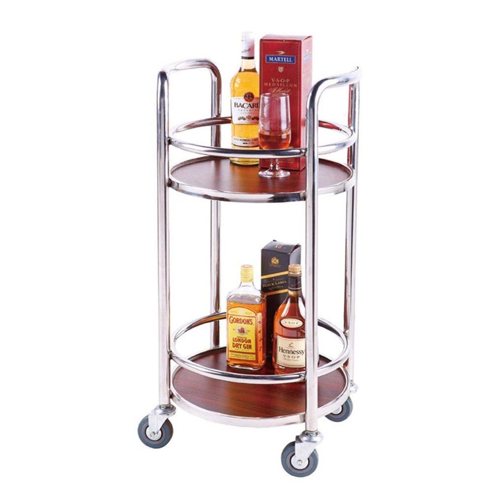 BABYCE Utility Cart Organizer Service Cart Double Stainless Steel Hotel Special Trolley/Solid Wood Panel Drinks Cart/Four-Wheel Rolling Storage Service Trolley/ 40X40X86CM (Size : Silver)