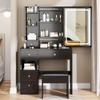 anwickjeff Makeup Vanity Table Set with Mirror & Lights, LED Black Vanity Desk with Cushioned Stool, 6 Drawers 2 Storage Shelves, Modern Dressing Table Dresser Vanity Desk for Women, Girls,(Black) view 2