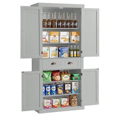 KIGOTY 72" Tall Kitchen Pantry Cabinet with Drawer and 4 Adjustable Shelves, Freestanding Pantry Storage Cabinets, Wood Cupboard Pantry Cabinet for Kitchen, Dining Room, Living Room, Grey